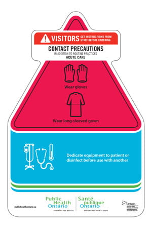Standardized Infection Prevention and Control contact caution signage card for hospitals.