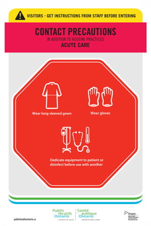 Standardized Infection Prevention and Control contact stop signage card for hospitals.