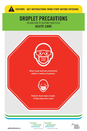 Standardized Infection Prevention and Control droplet stop signage card for hospitals.